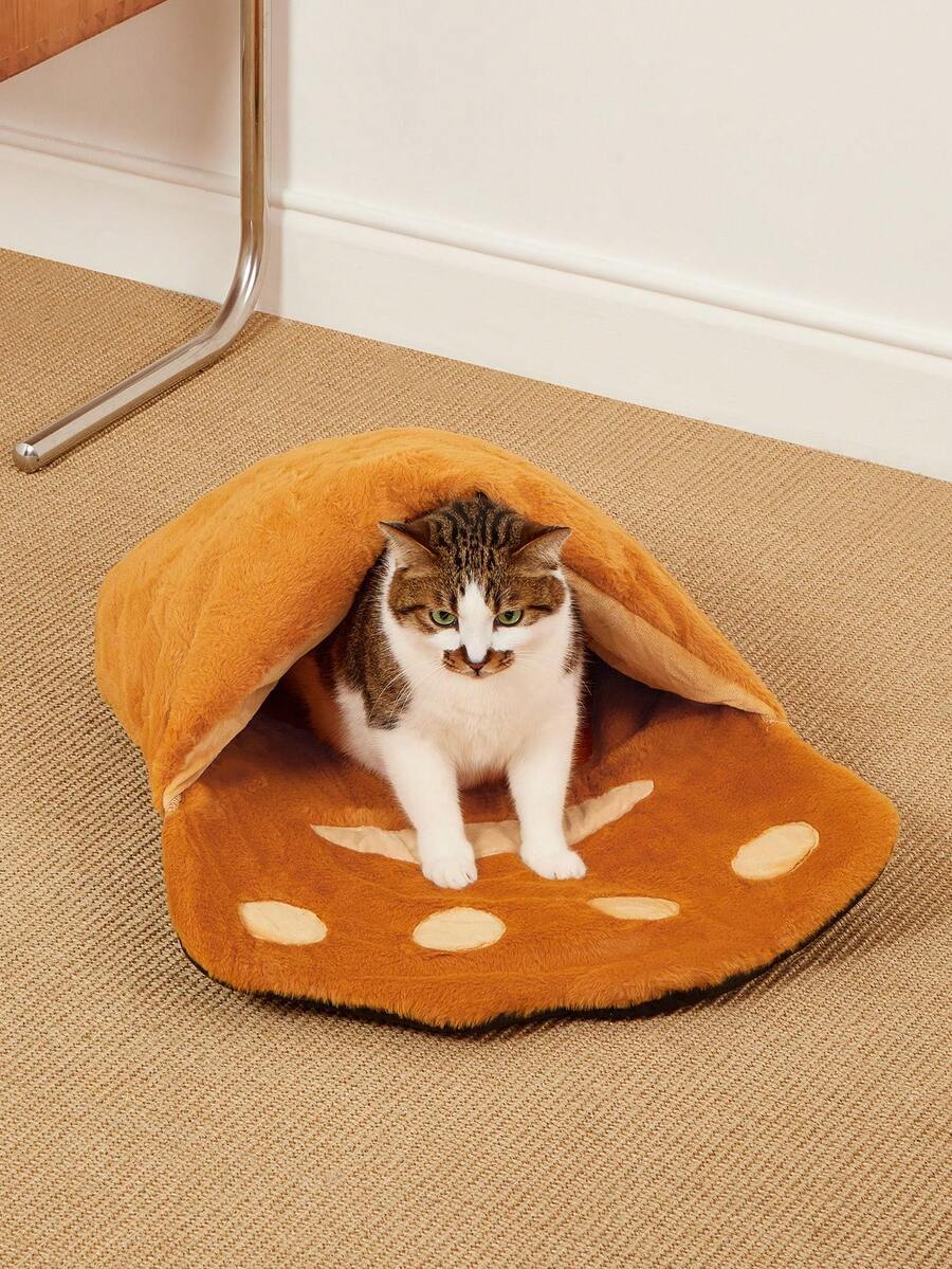 Brown bear paw shaped pet nest sleeping bag bed crafted from polyester for small animals.