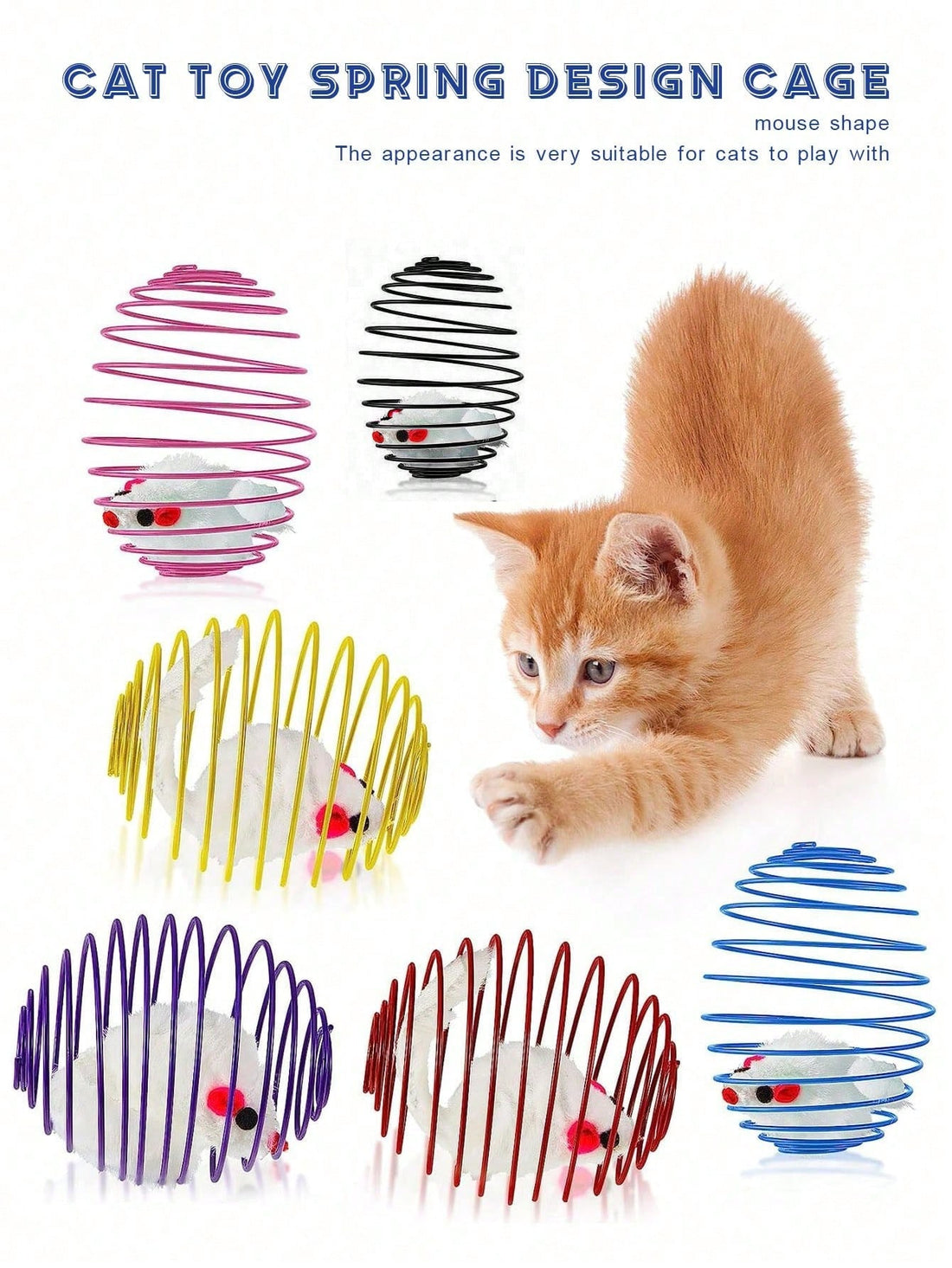 1/2/5pcs Random Color Cat Toy Spring Design Cage With Mouse Shaped Adorable Appearance Perfect For Cat Play