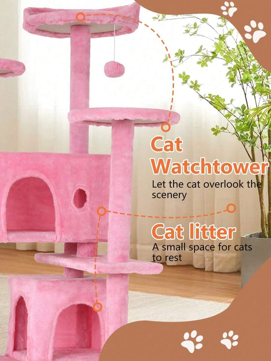 Dark grey 53.9-inch multi-level cat tree tower with dual condos, natural sisal scratching posts, climbing ladder, and plush perches for indoor cats.