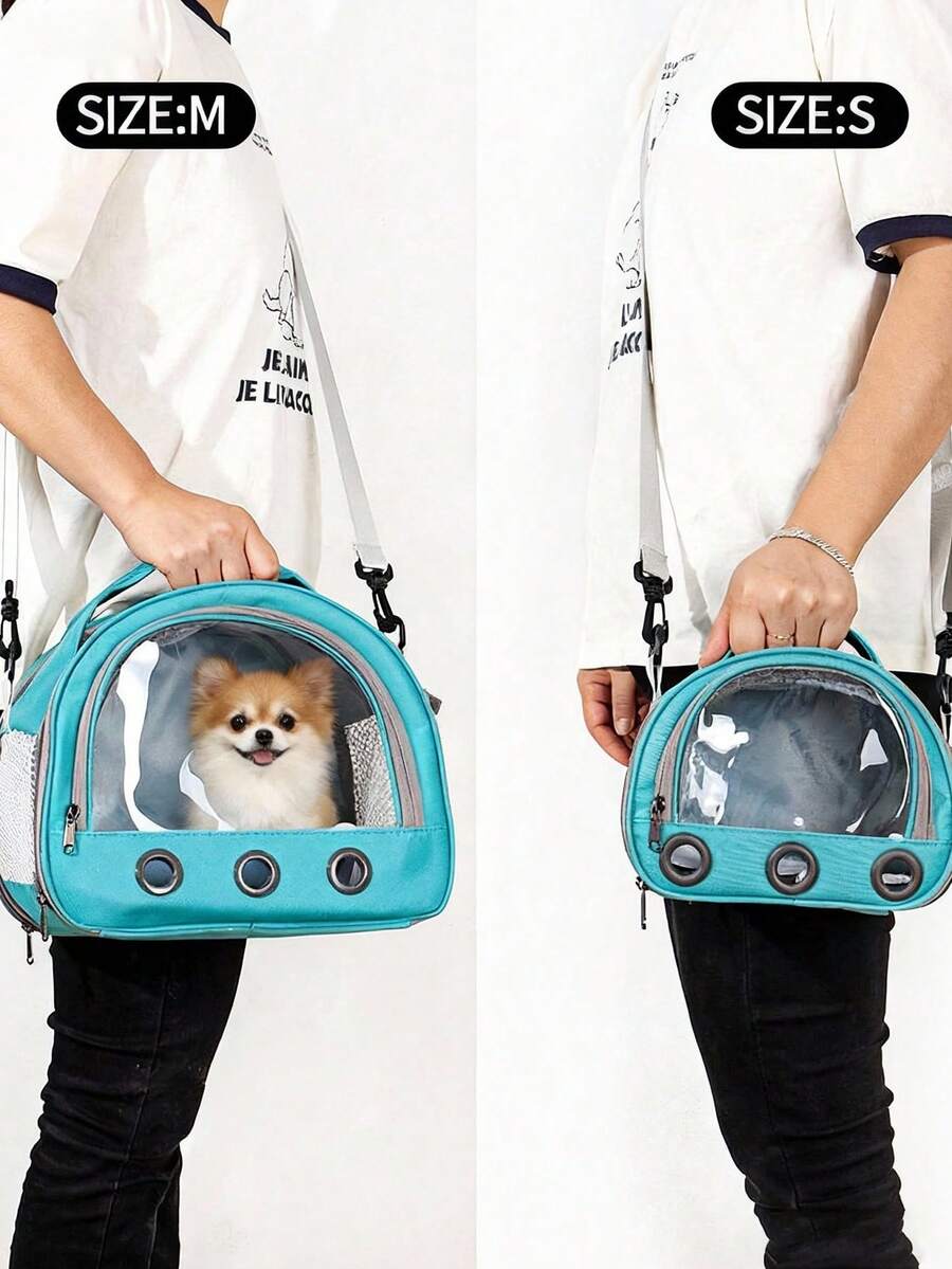 Multicolor portable pet carrier bag made of polyester oxford cloth for transporting small pets, cats, and dogs.