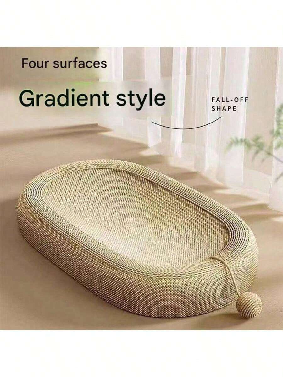 Large oval natural sisal cat scratching board and bed featuring durable non-shedding rope construction for cats.