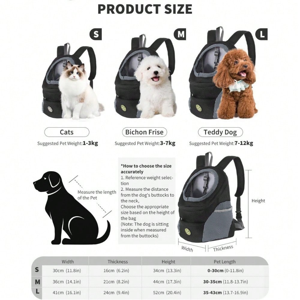 LocalBreathable Pet Dog Carrier Backpack With Adjustable Shoulder Straps, Side Storage Pockets, Front/Back Facing Design, And Safety Leash, Suitable For Small Dogs And Cats, Convenient For Travel, Hiking, Cycling And Outdoor Activities