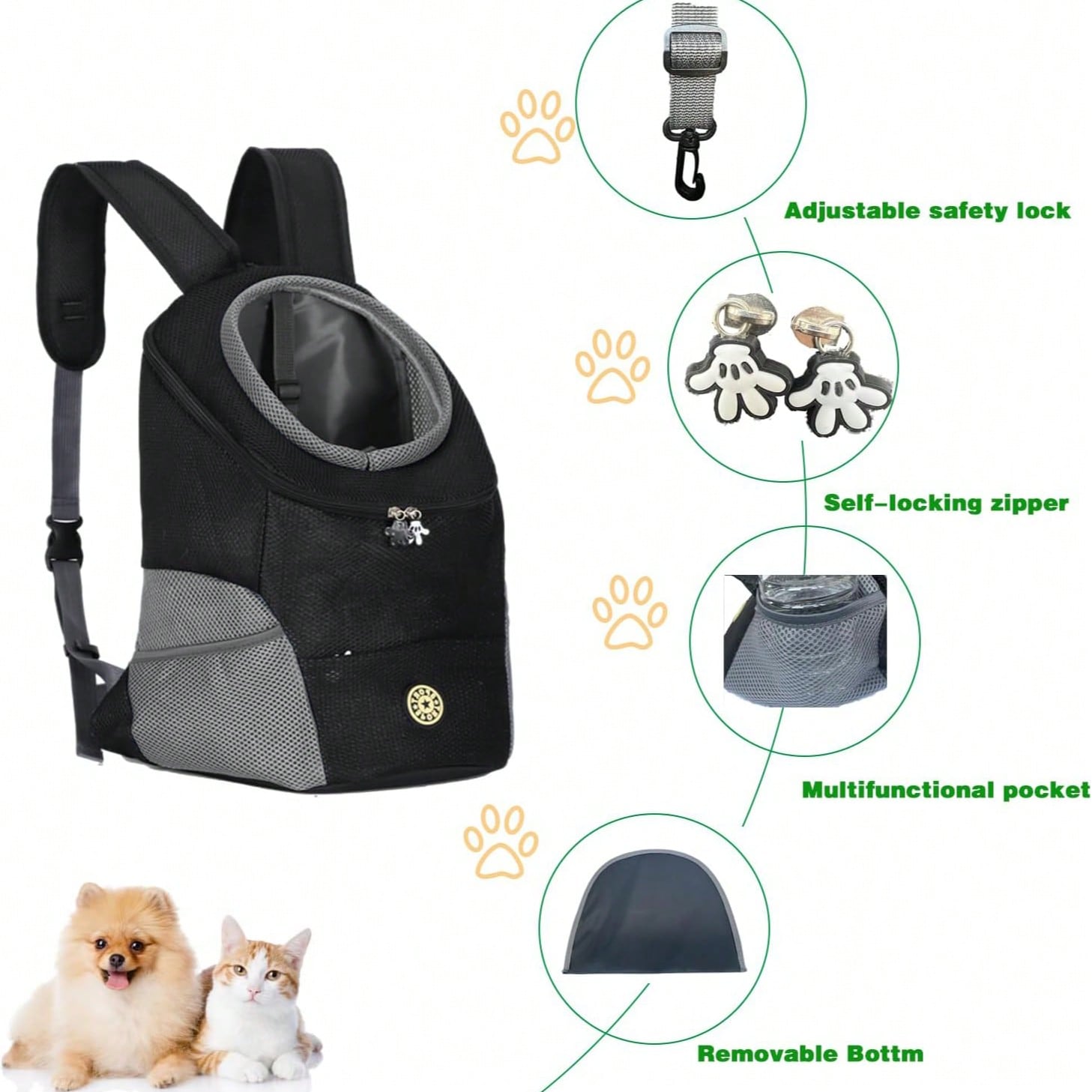 LocalBreathable Pet Dog Carrier Backpack With Adjustable Shoulder Straps, Side Storage Pockets, Front/Back Facing Design, And Safety Leash, Suitable For Small Dogs And Cats, Convenient For Travel, Hiking, Cycling And Outdoor Activities