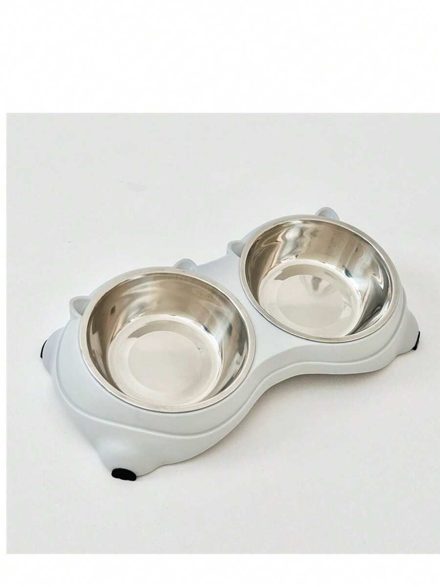 Double stainless steel pet bowl set with PVC base, 1.2L capacity for cats and dogs