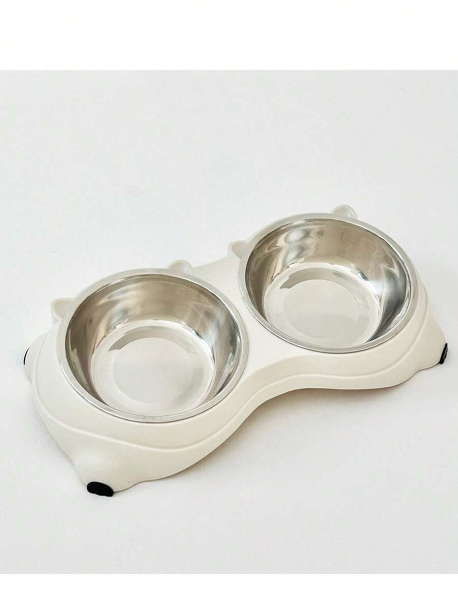 Double stainless steel pet bowl set with PVC base, 1.2L capacity for cats and dogs