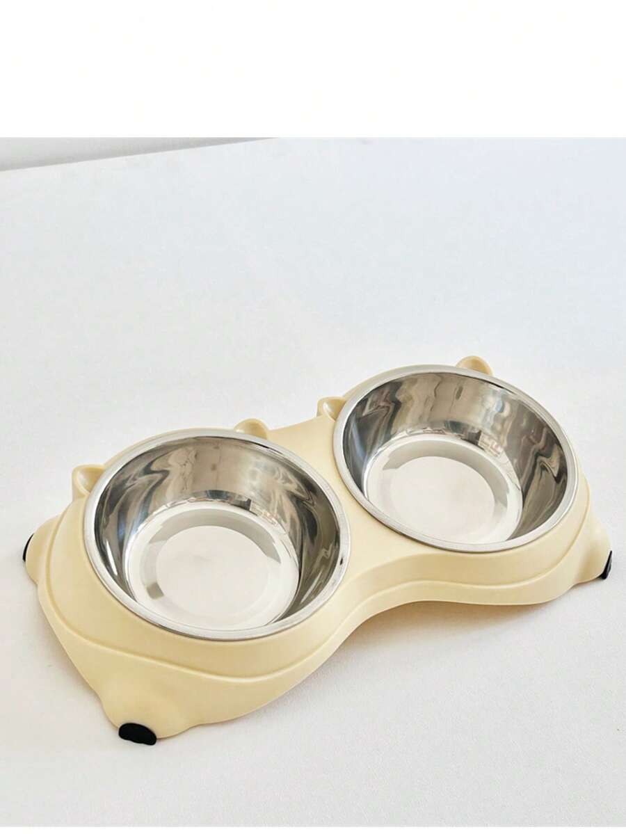 Double stainless steel pet bowl set with PVC base, 1.2L capacity for cats and dogs