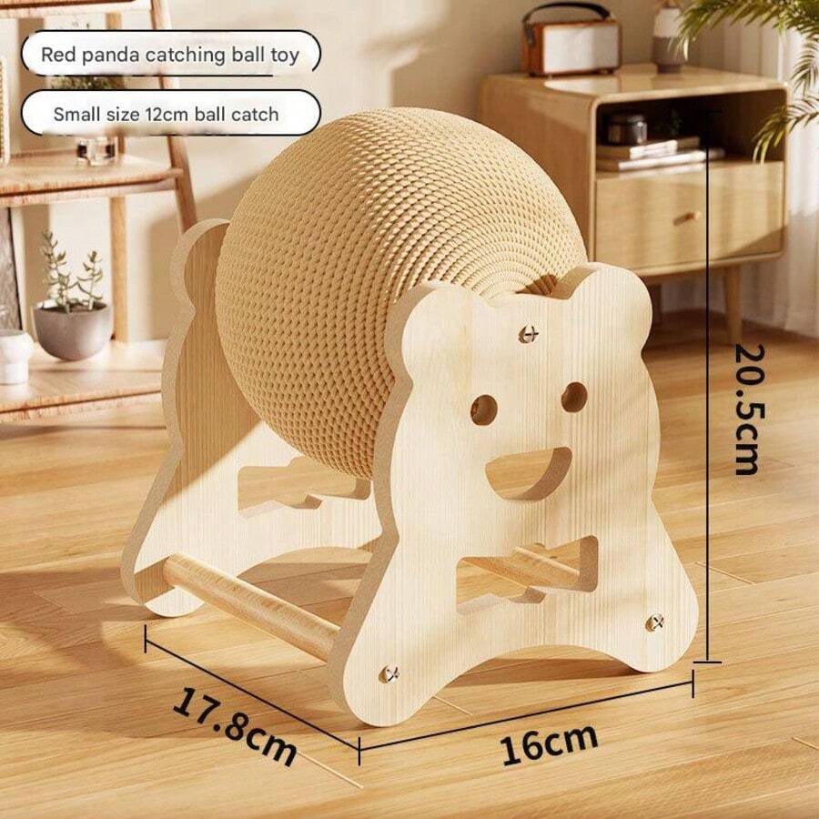 Sisal cat scratching post featuring a vertical roller ball in Lucky Elephant Cat Paw design for cats.