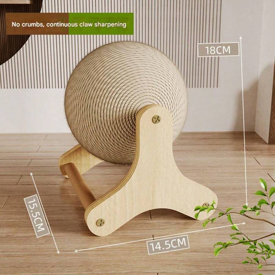 Sisal cat scratching post featuring a vertical roller ball in Lucky Elephant Cat Paw design for cats.