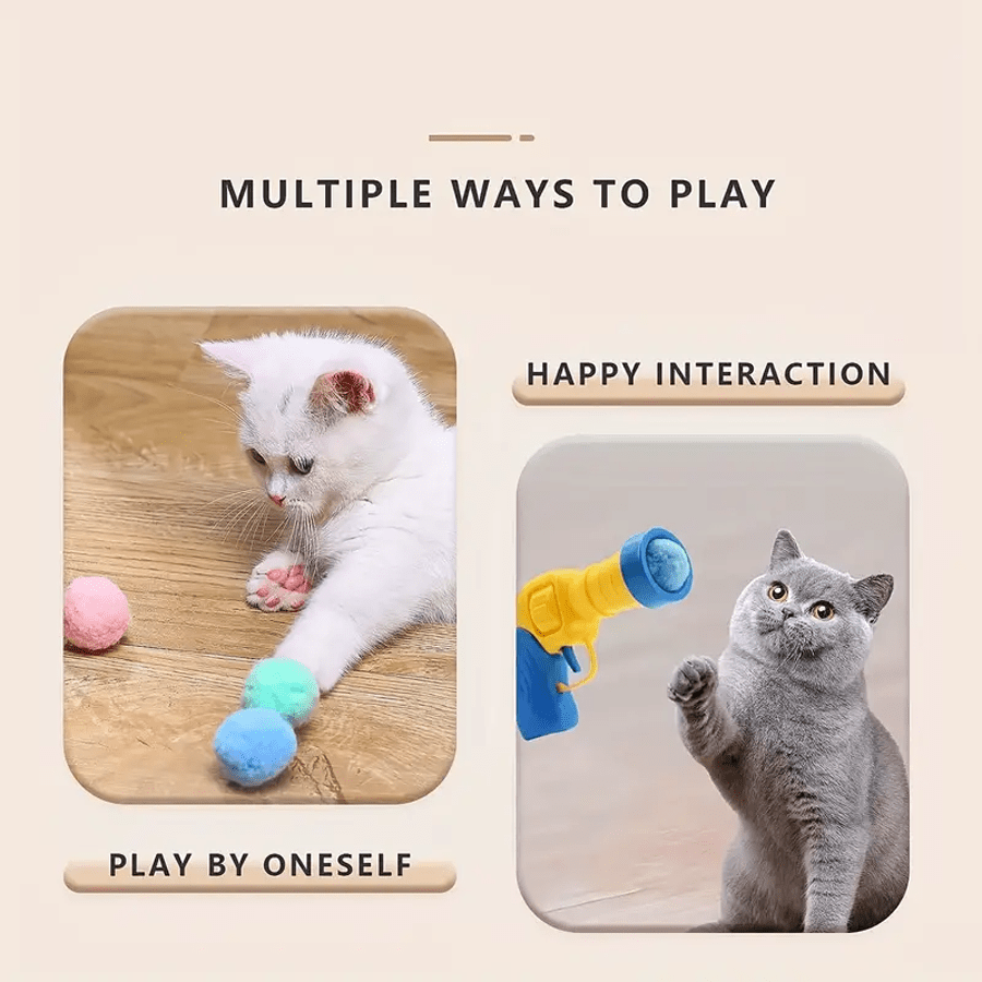 Interactive Launcher Training Cat Toy Set, Includes 1 Launcher And 20/50 Plush Balls (Quantity May Vary By 1-2), Suitable For Indoor Cats, Promotes Love And Trust Between Owner And Cat, Exercise Cat Toy, Random Color