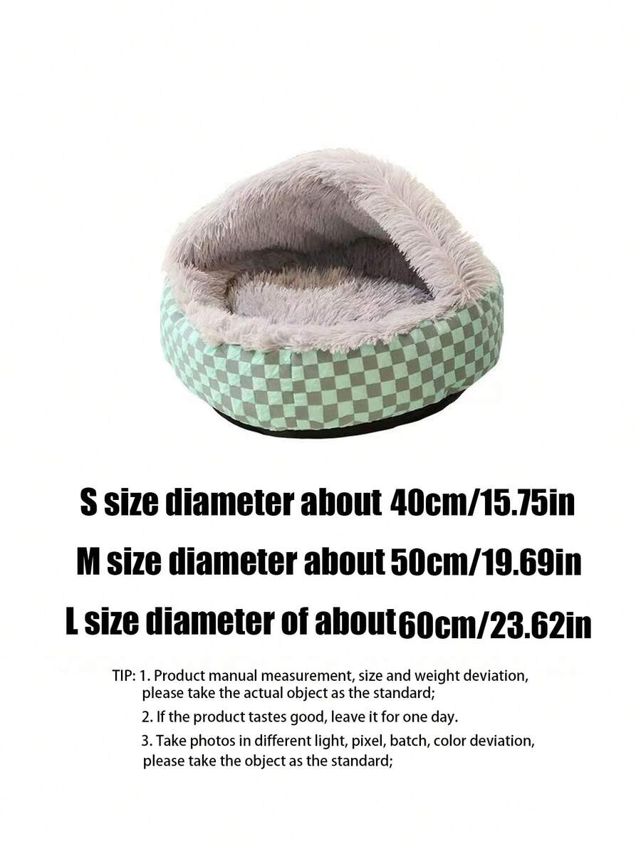 Multicolor semi-enclosed shell pet bed warming nest for cats and dogs made from 100% polyester.