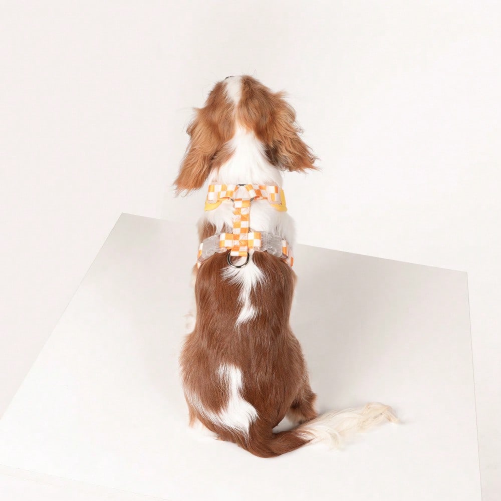 Spring New Plaid Pattern Dog Harness And Leash Set, Made Of Soft Breathable Mesh Fabric, Back Equipped With Round Ring For Increased Stability, Anti-Friction Design, Adjustable Size, Suitable For Small Dogs - Fashionable And Comfortable, Ideal For Daily