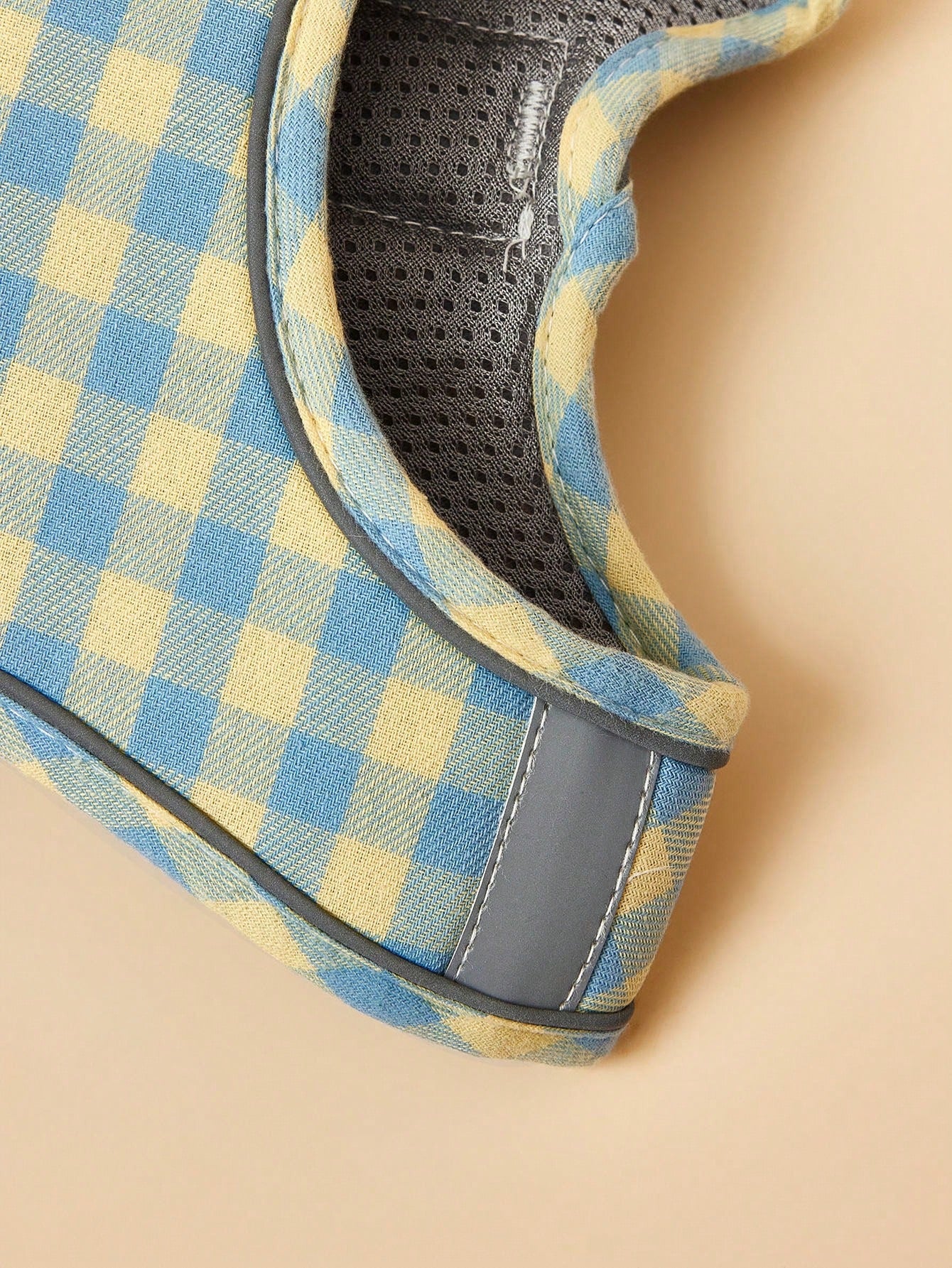 Blue plaid polyester dog harness leash with adjustable vest-style coverage for small to medium cats and dogs during outdoor walks