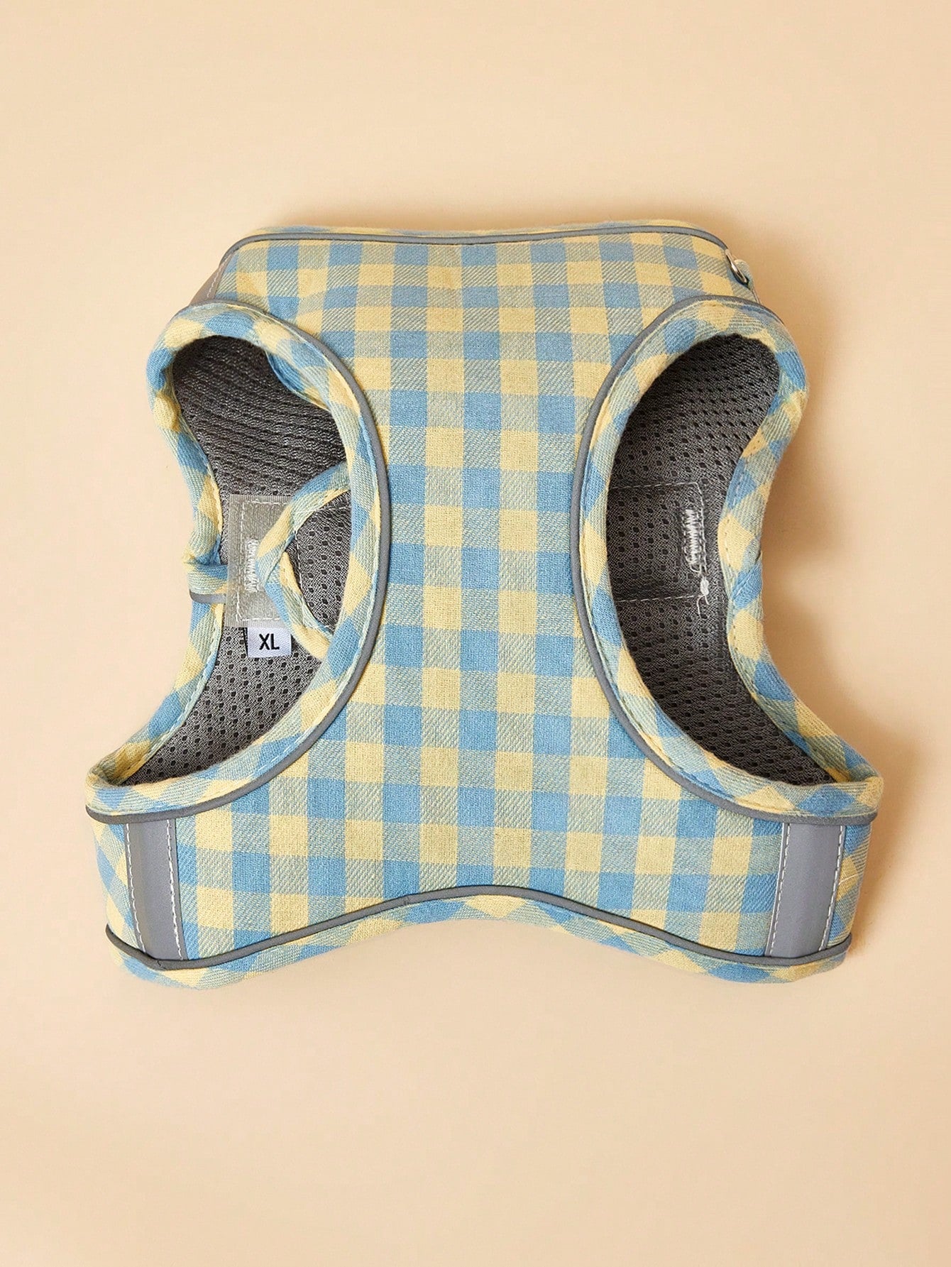 Blue plaid polyester dog harness leash with adjustable vest-style coverage for small to medium cats and dogs during outdoor walks