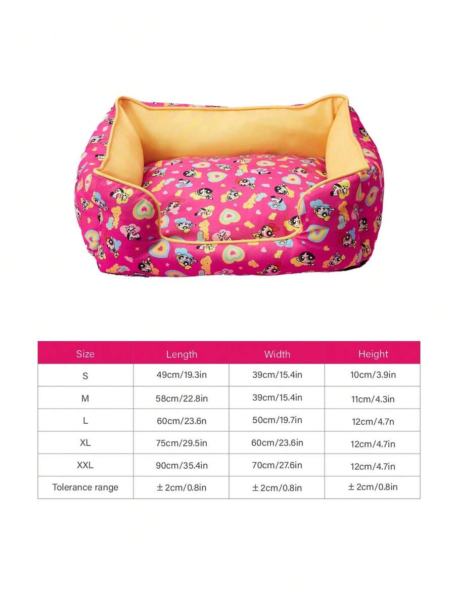 Multicolor pet bed mat with big eyes girl cartoon pattern for cats and dogs featuring a non-slip bottom and washable fabric cover.