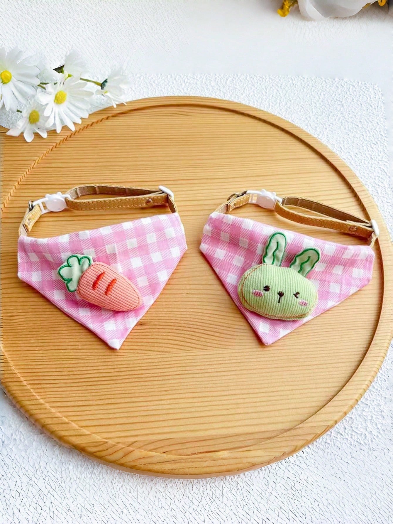 Multicolor polyester triangular pet bandana collar with cartoon design for cats and dogs, used as a cute drooling towel and pet accessory.