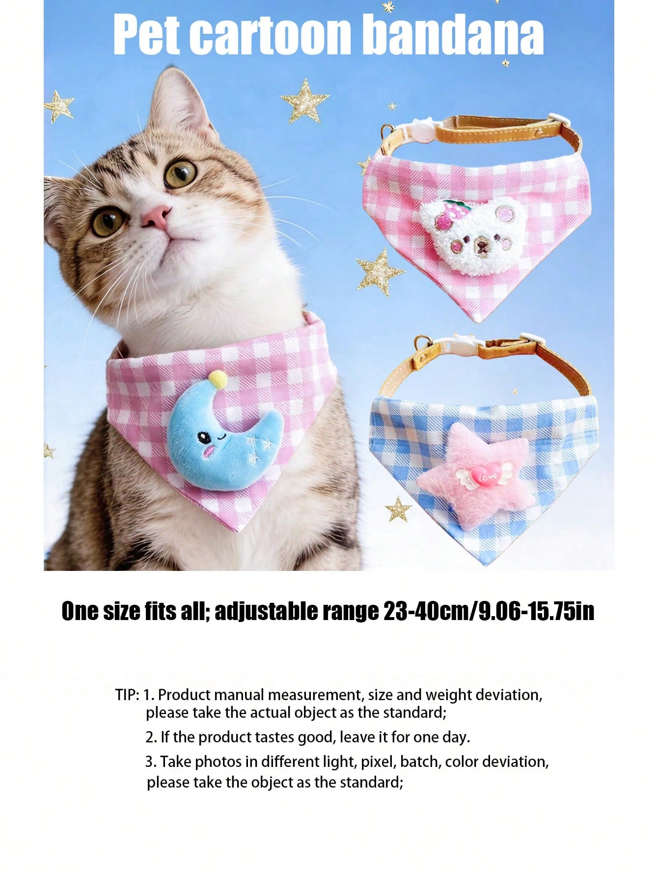 Multicolor polyester triangular pet bandana collar with cartoon design for cats and dogs, used as a cute drooling towel and pet accessory.