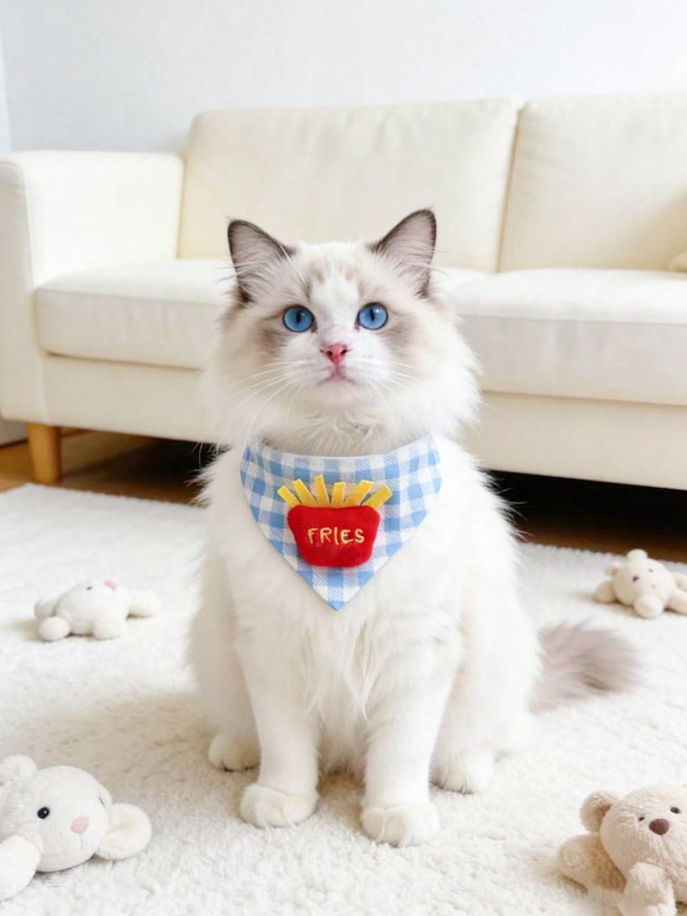 Multicolor polyester triangular pet bandana collar with cartoon design for cats and dogs, used as a cute drooling towel and pet accessory.