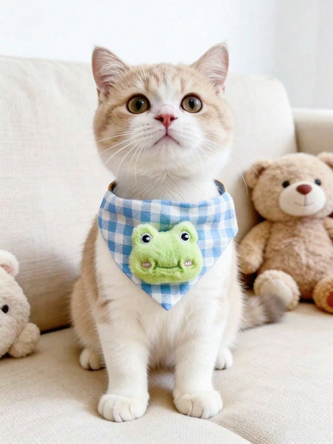 Multicolor polyester triangular pet bandana collar with cartoon design for cats and dogs, used as a cute drooling towel and pet accessory.