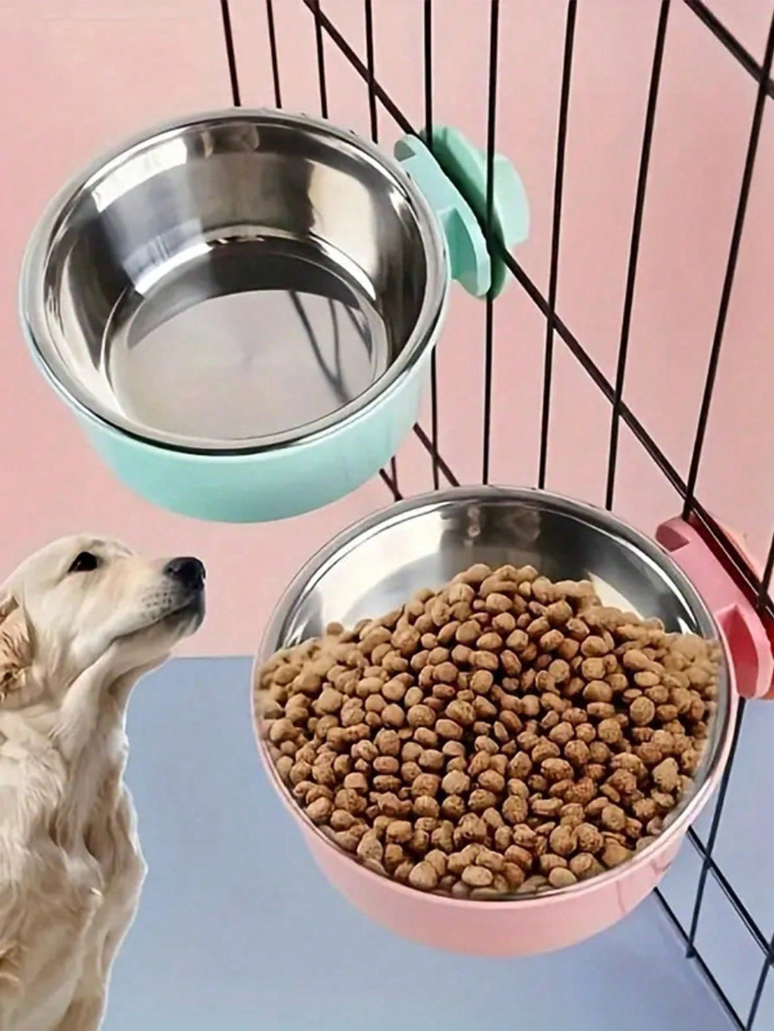 Hanging Dog Bowl, Detachable Stainless Steel Dog Food & Water Bowl, 2-In-1 Adjustable Pet Cage Feeder Bowl, Pet Supplies