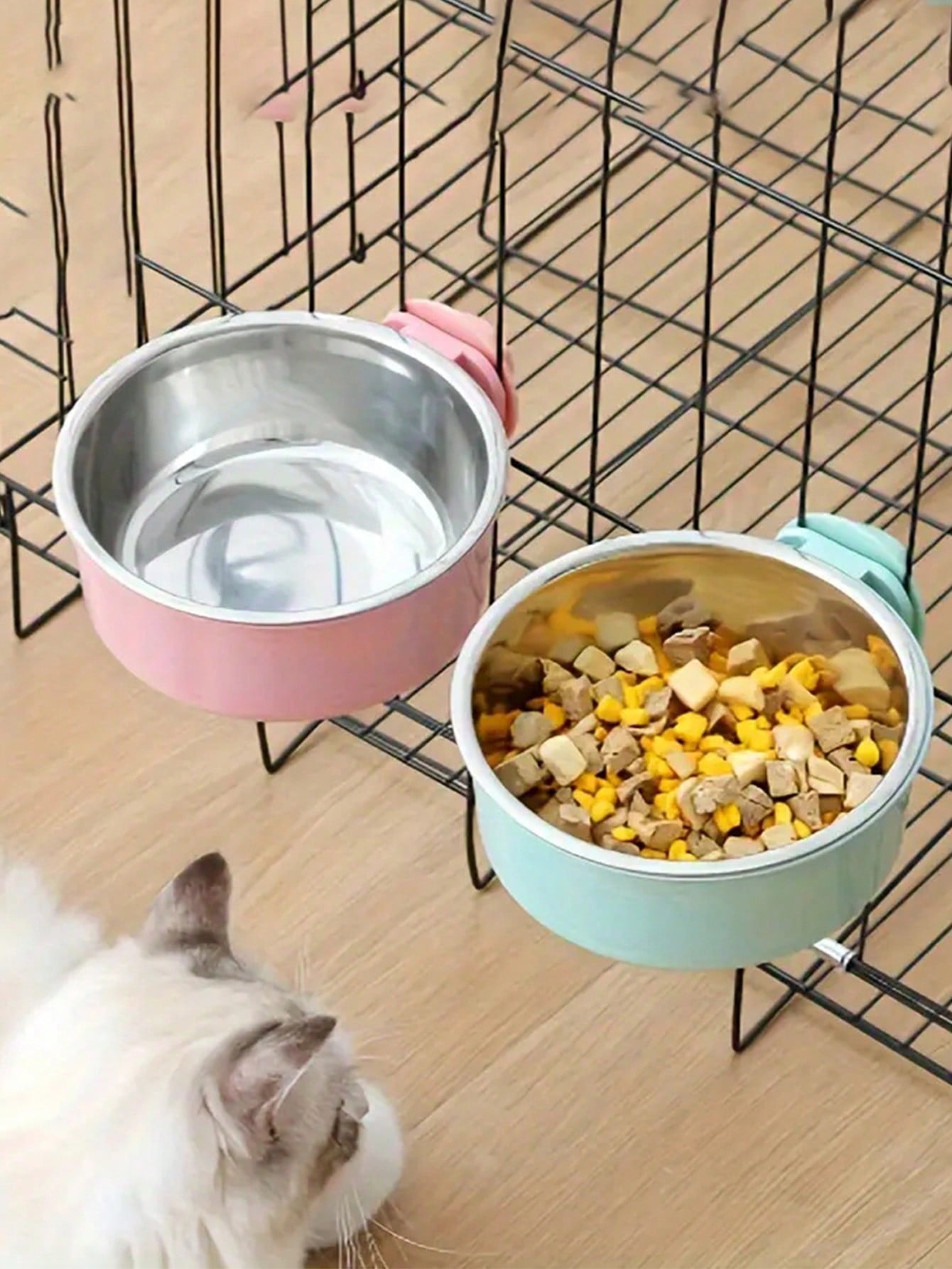 Hanging Dog Bowl, Detachable Stainless Steel Dog Food & Water Bowl, 2-In-1 Adjustable Pet Cage Feeder Bowl, Pet Supplies