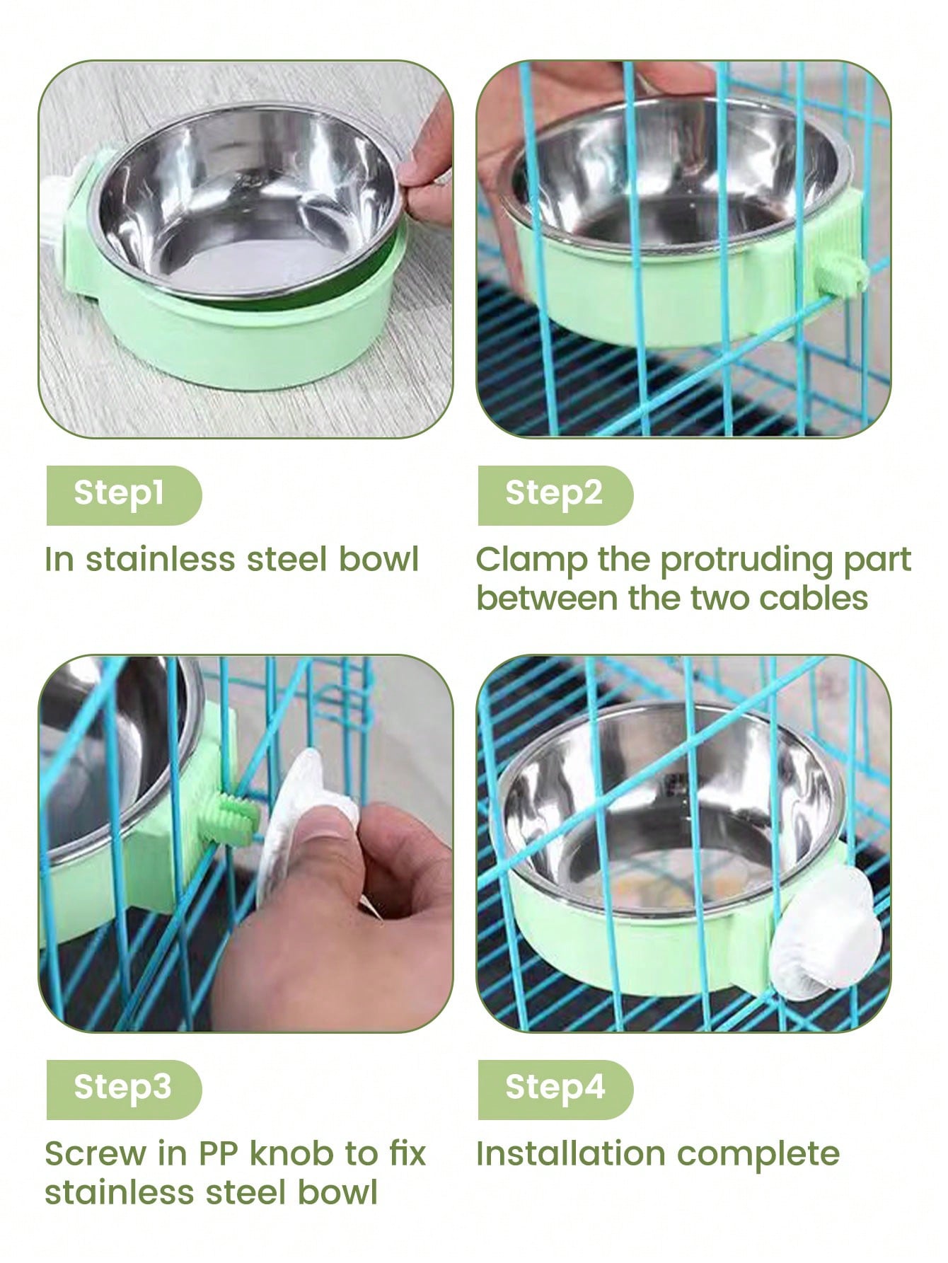Hanging Dog Bowl, Detachable Stainless Steel Dog Food & Water Bowl, 2-In-1 Adjustable Pet Cage Feeder Bowl, Pet Supplies