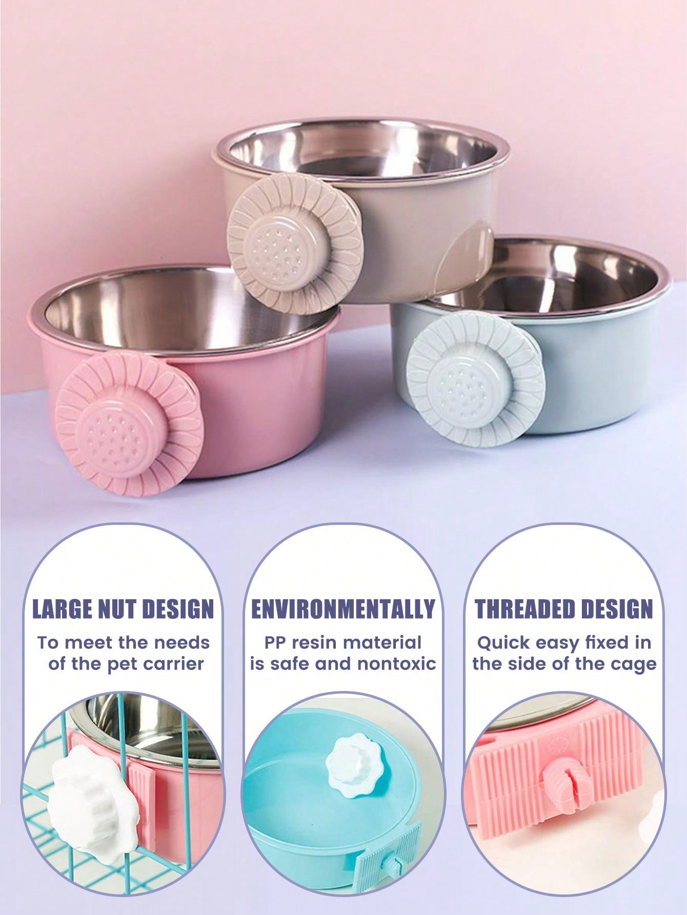 Hanging Dog Bowl, Detachable Stainless Steel Dog Food & Water Bowl, 2-In-1 Adjustable Pet Cage Feeder Bowl, Pet Supplies