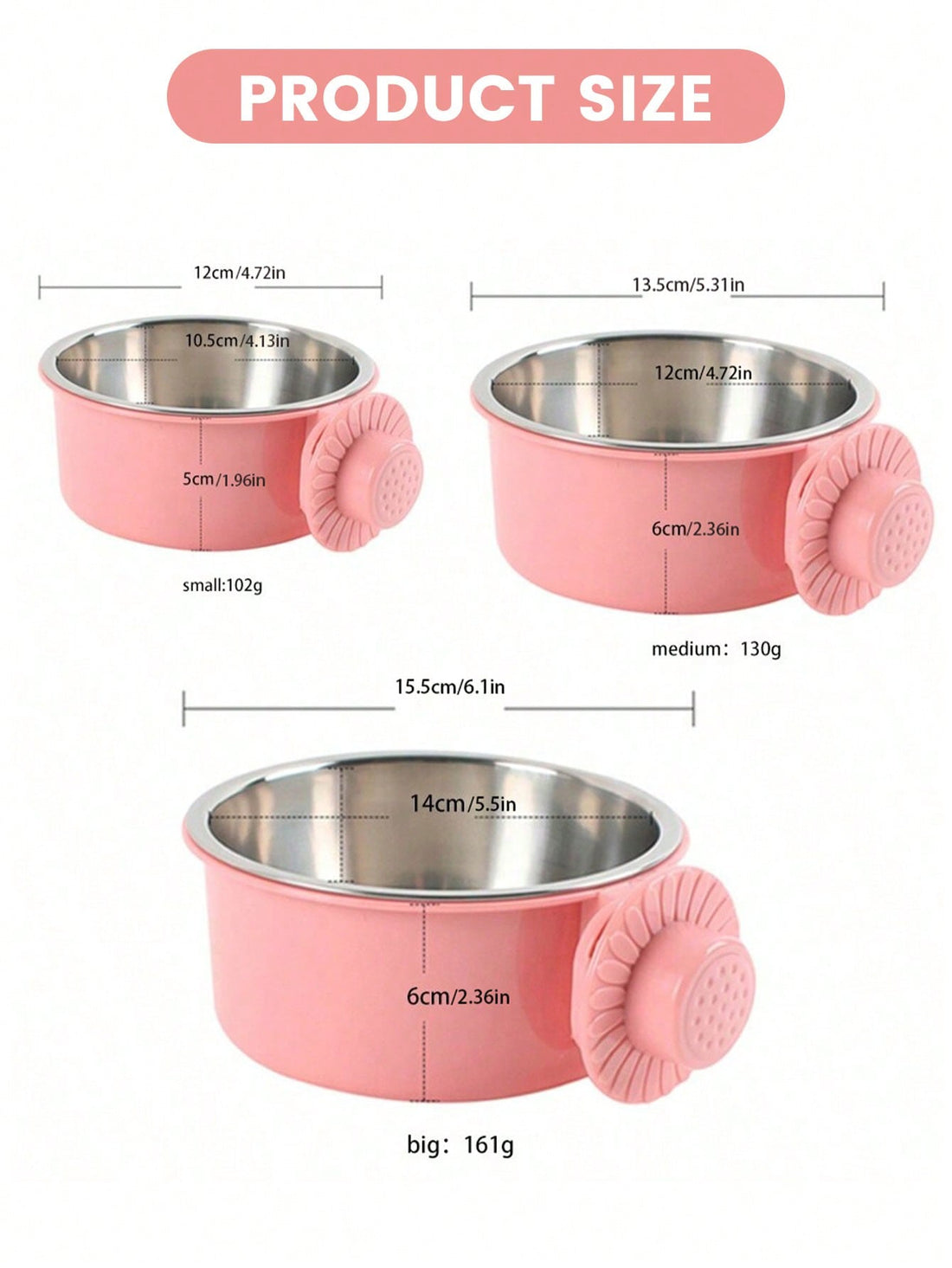 Hanging Dog Bowl, Detachable Stainless Steel Dog Food & Water Bowl, 2-In-1 Adjustable Pet Cage Feeder Bowl, Pet Supplies