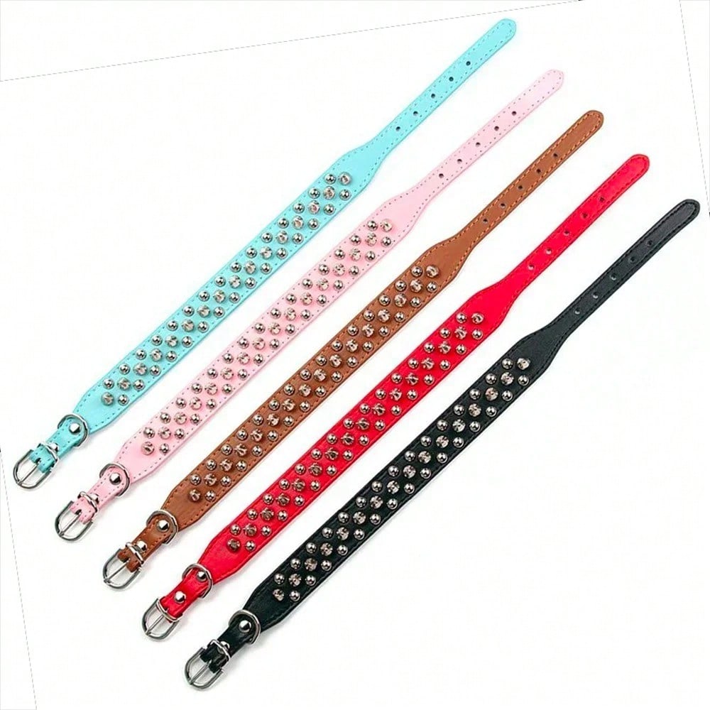 Adjustable PU leather dog collar with punk rivet and spiked detailing for pet dogs