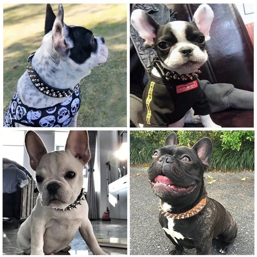 Adjustable PU leather dog collar with punk rivet and spiked detailing for pet dogs