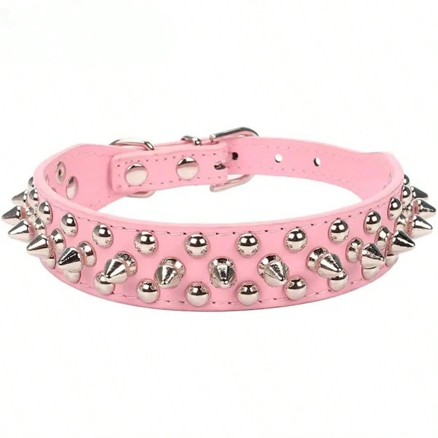 Adjustable PU leather dog collar with punk rivet and spiked detailing for pet dogs