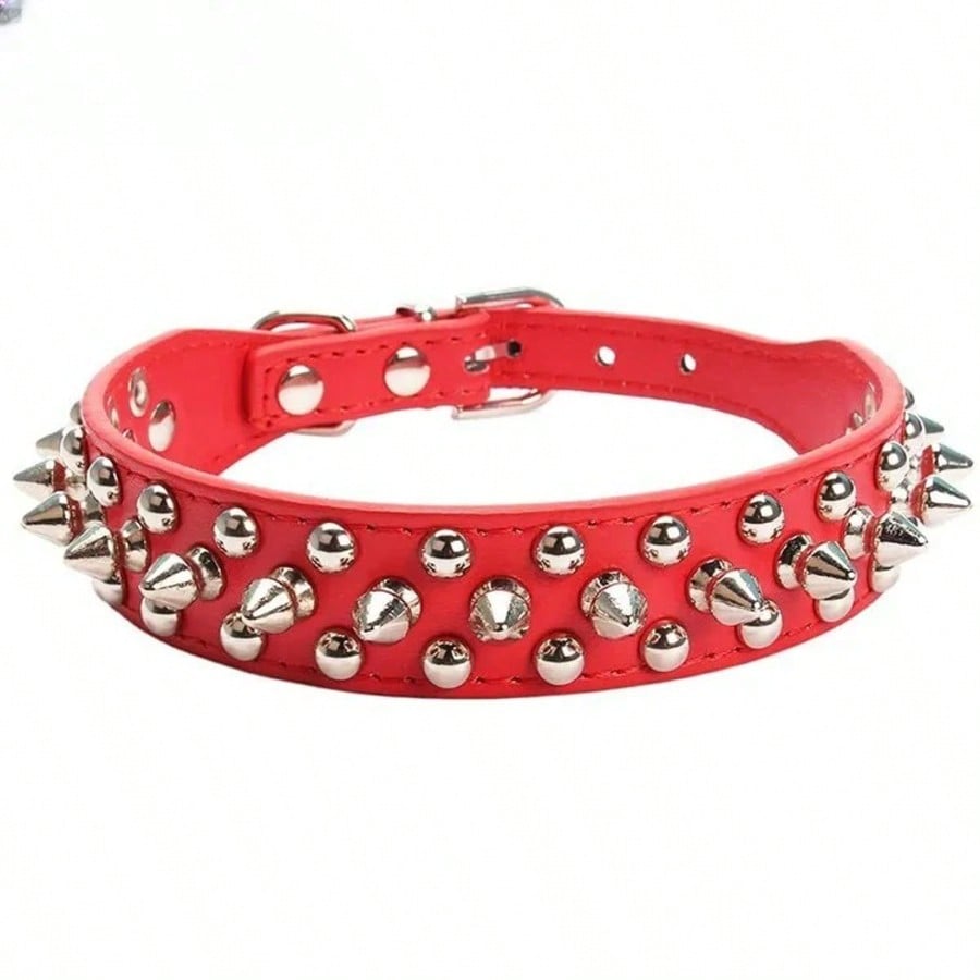 Adjustable PU leather dog collar with punk rivet and spiked detailing for pet dogs