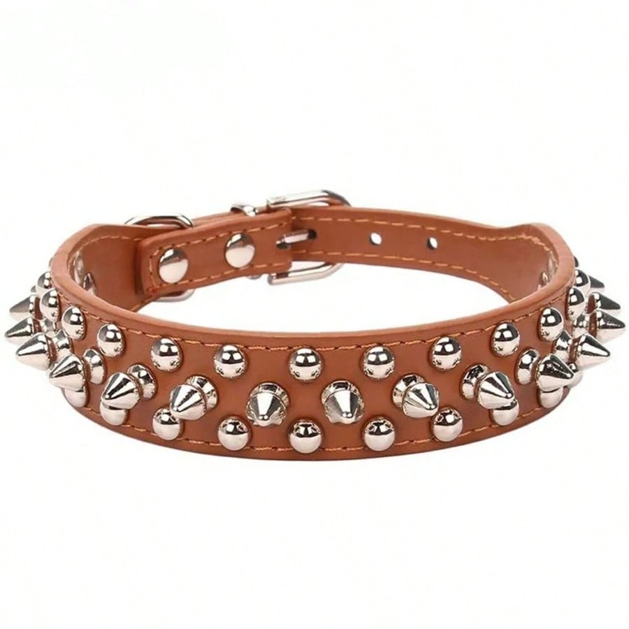 Adjustable PU leather dog collar with punk rivet and spiked detailing for pet dogs