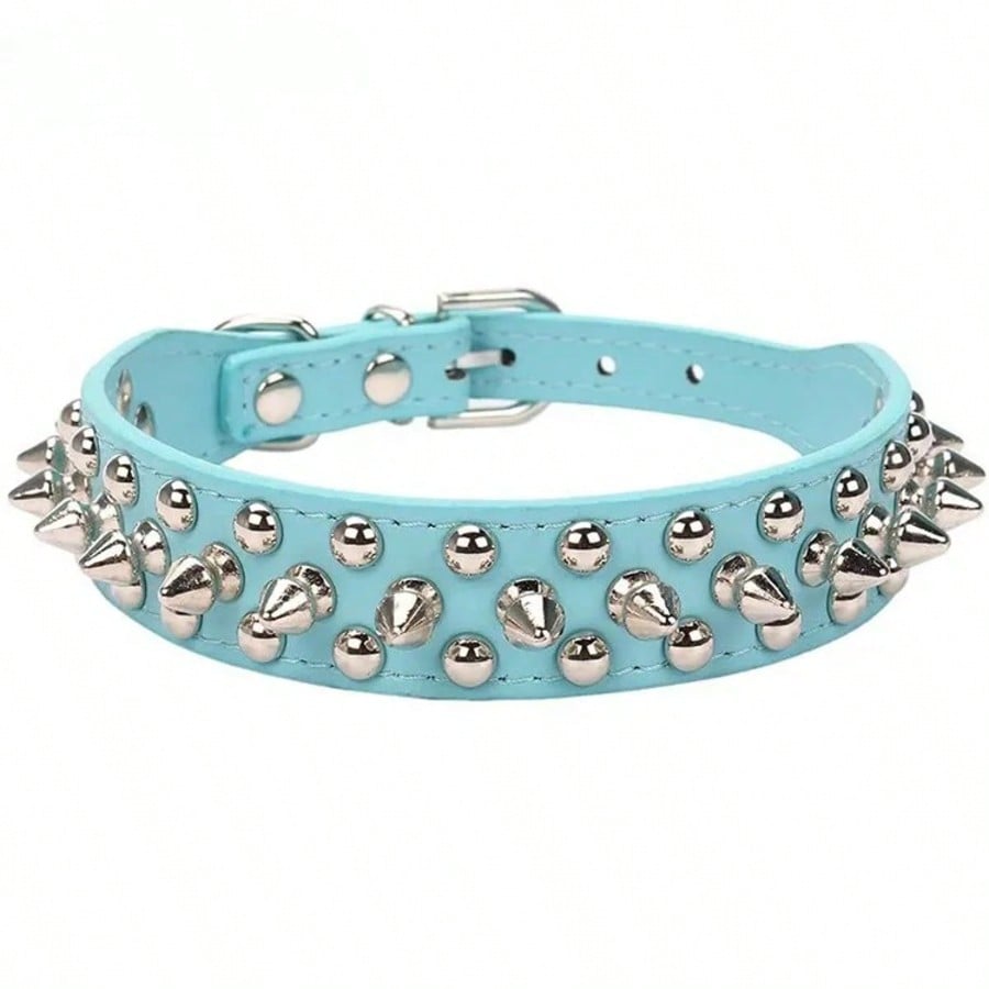 Adjustable PU leather dog collar with punk rivet and spiked detailing for pet dogs