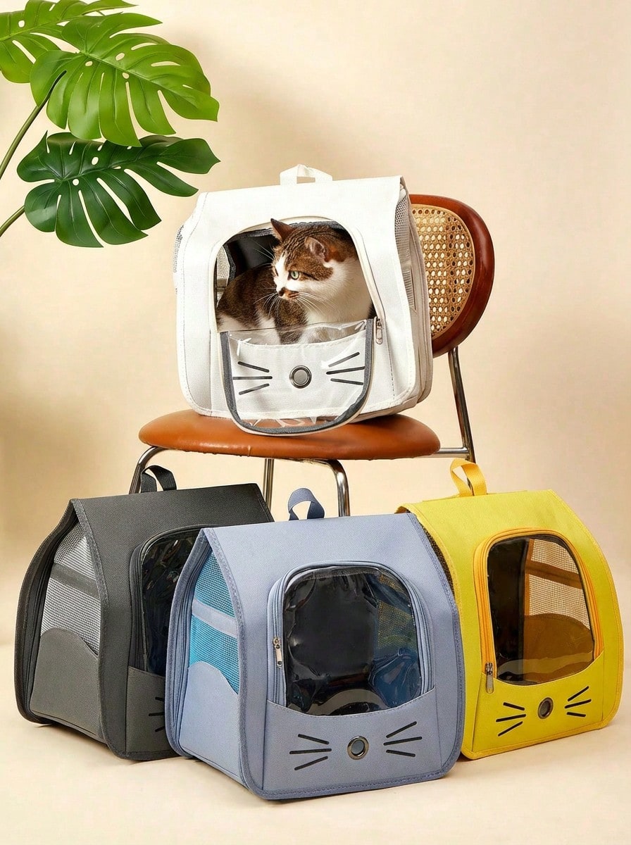 Multicolor Oxford cloth transparent breathable pet carrier backpack for carrying small dogs and cats up to 5.5kg.