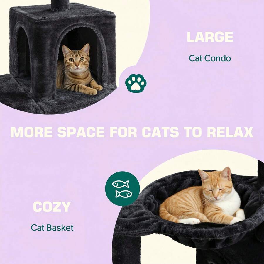 Allewie 29.5-inch dark grey indoor cat tree featuring sisal scratching posts, plush top perch, condo, basket, and dangling ball.