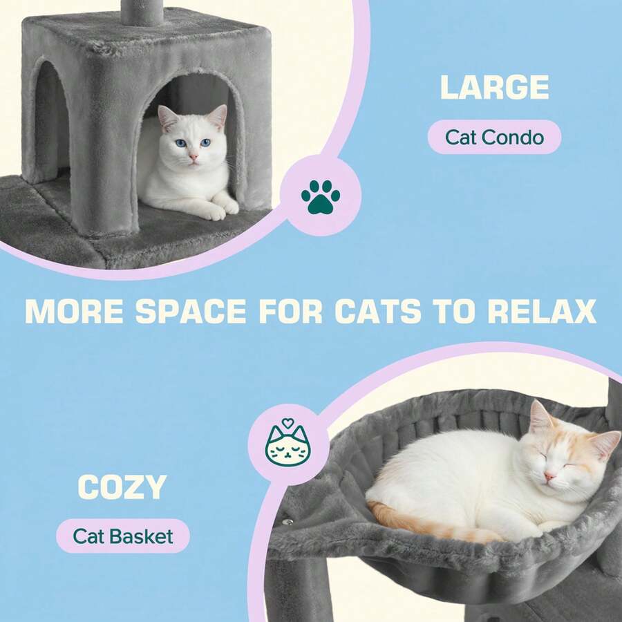 Allewie 29.5-inch dark grey indoor cat tree featuring sisal scratching posts, plush top perch, condo, basket, and dangling ball.