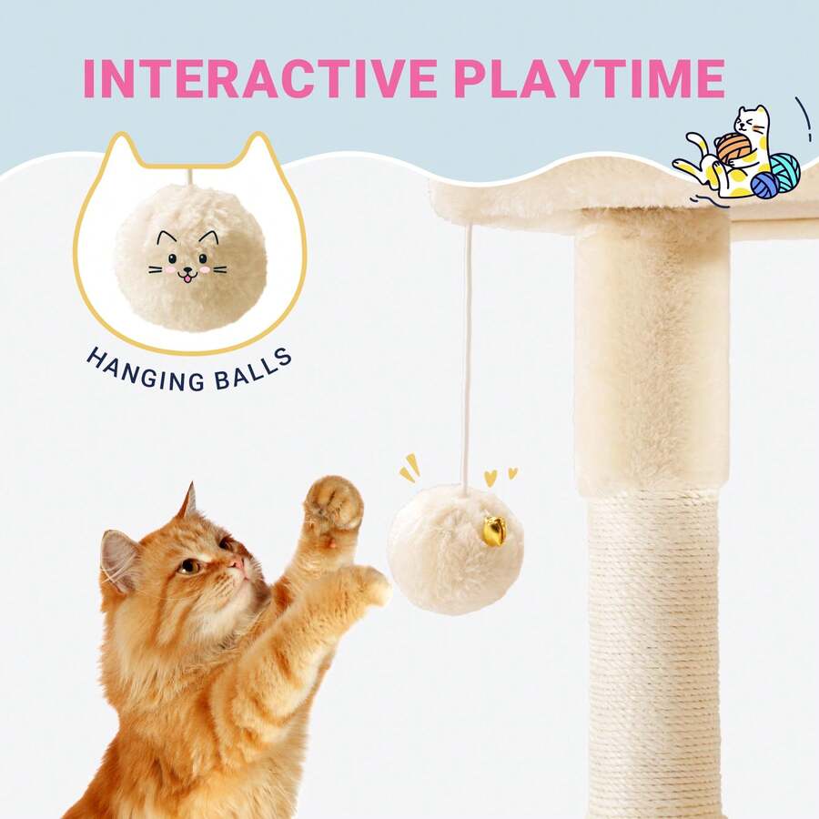 Allewie 29.5-inch dark grey indoor cat tree featuring sisal scratching posts, plush top perch, condo, basket, and dangling ball.