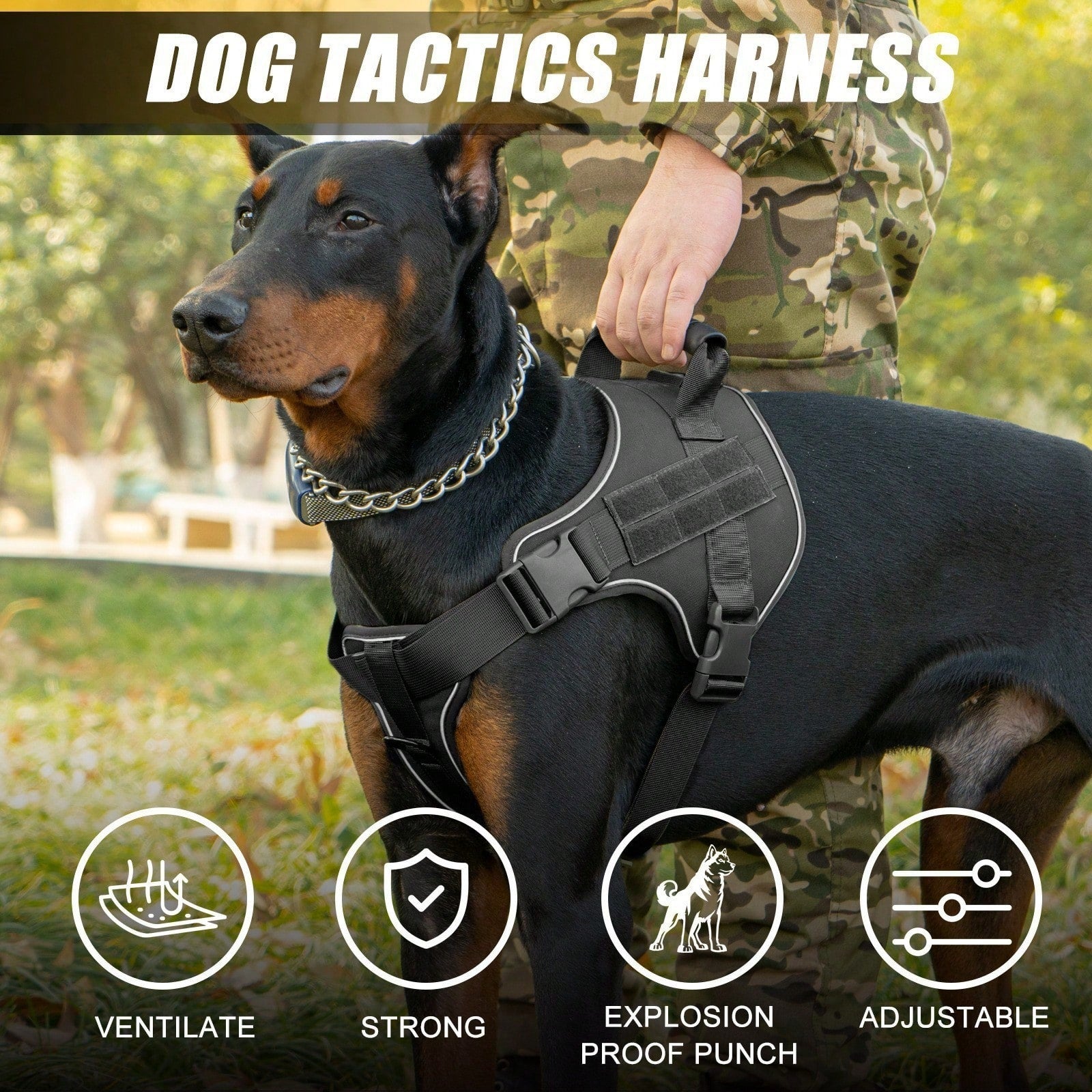 1pc Shock-Absorbing Reflective Pet Harness, Valentine's Day Pet Gift, Night Vision Function, Dog Vest Style, Suitable For Small/Medium/Large Dogs, New Shock-Absorbing Night Vision Reflective Pet Tactical Harness, Christmas Gift For Dogs