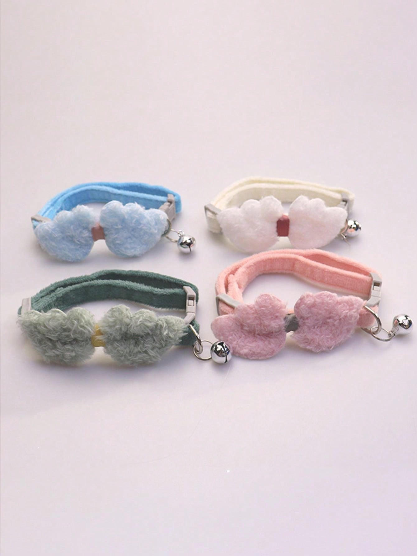 Multicolor adjustable soft plush pet collar with cute bell pendant for cats and small to medium dogs
