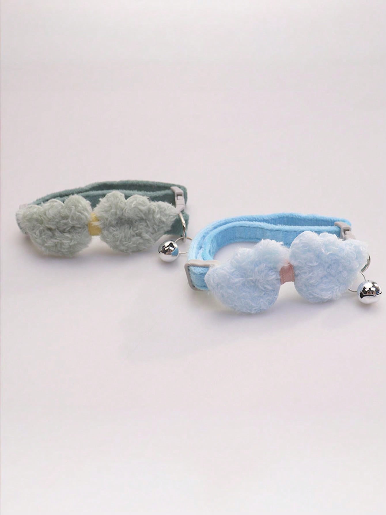 Multicolor adjustable soft plush pet collar with cute bell pendant for cats and small to medium dogs
