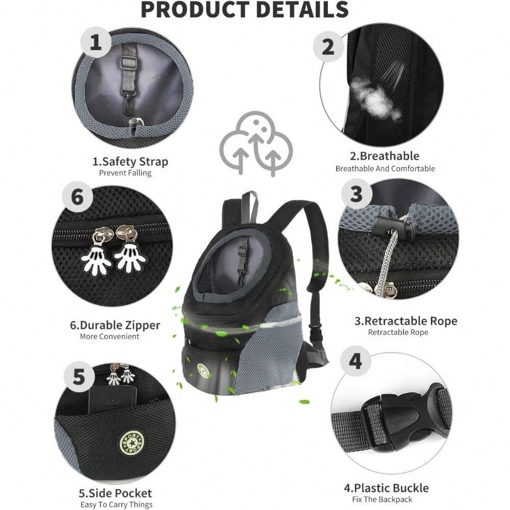 LocalBreathable Pet Dog Carrier Backpack With Adjustable Shoulder Straps, Side Storage Pockets, Front/Back Facing Design, And Safety Leash, Suitable For Small Dogs And Cats, Convenient For Travel, Hiking, Cycling And Outdoor Activities