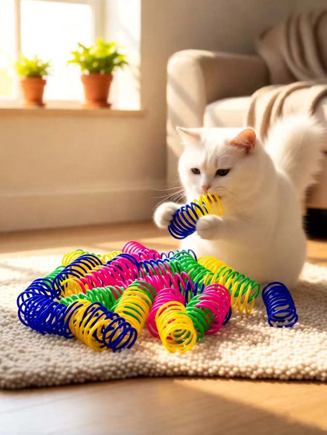 Pet Cat Self-Playing Toy, Plastic Colorful Spring Bouncing Interactive Teaser For Cats, Cat Supplies Cat Spiral Spring/Paper Crinkle Toys, 2/4/8/10/12/14/20/30/40/50/60 Pcs, Creative Toys To Kill Time And Keep Healthy Heavy-Duty Plastic Colorful Toys For