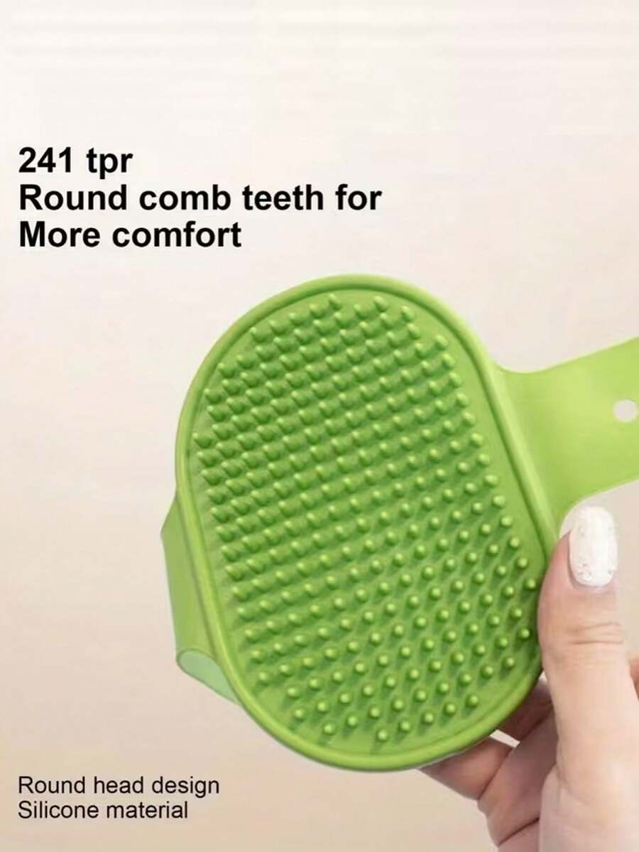 Silicone cat scratching brush with adjustable strap attached to a table leg for cat self-grooming.