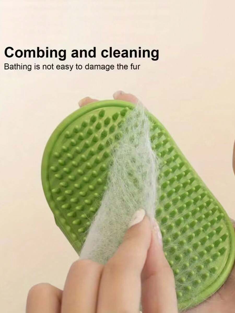Silicone cat scratching brush with adjustable strap attached to a table leg for cat self-grooming.