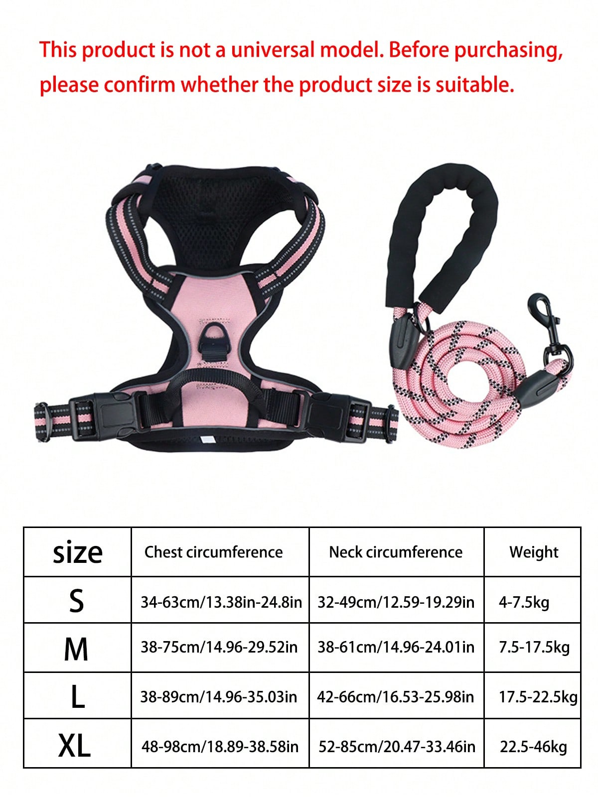 Reflective dog harness and 1.5m leash set with breathable colorblock polyamide chest strap for cats, puppies, and small to large dogs