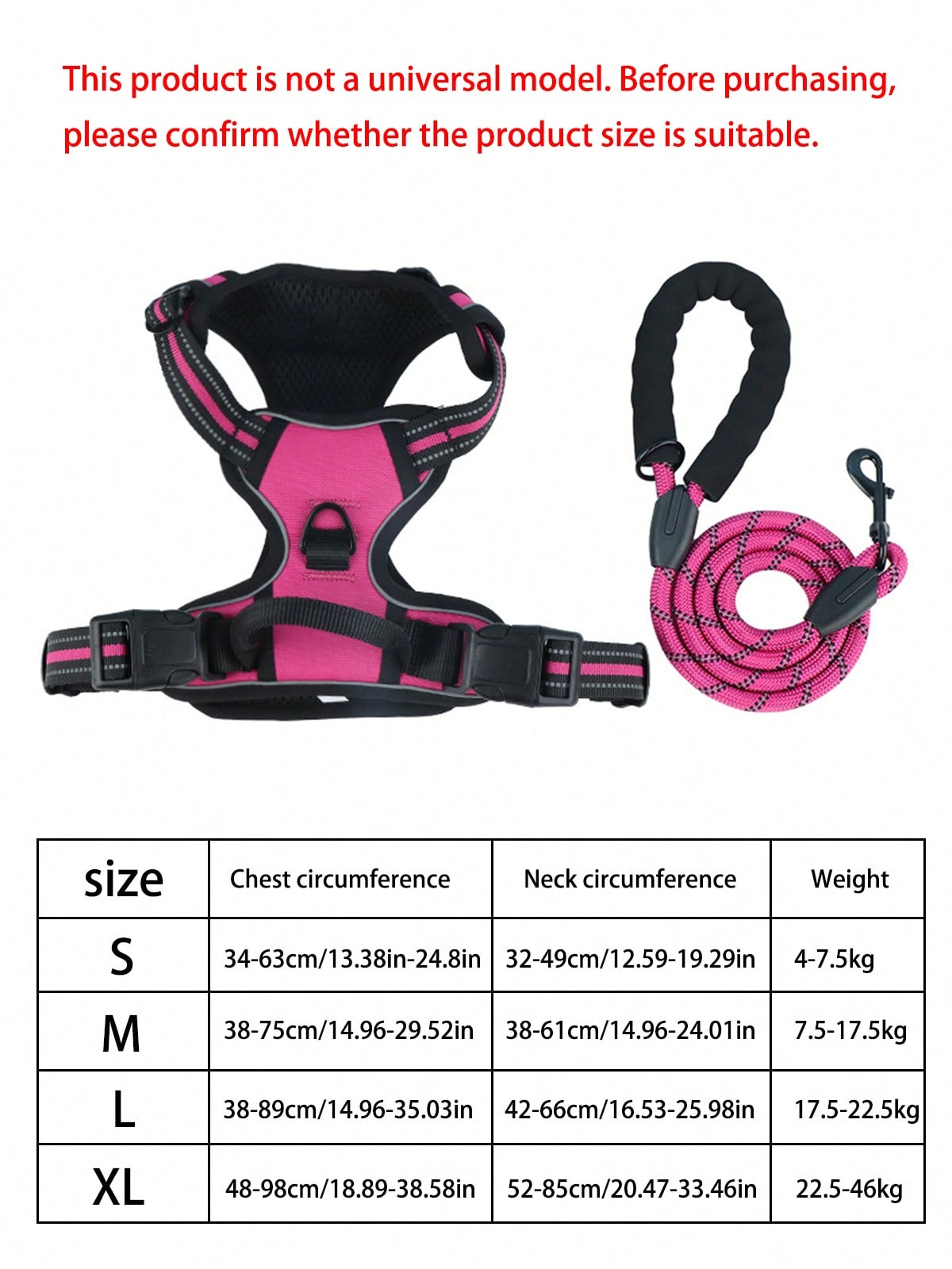 Reflective dog harness and 1.5m leash set with breathable colorblock polyamide chest strap for cats, puppies, and small to large dogs