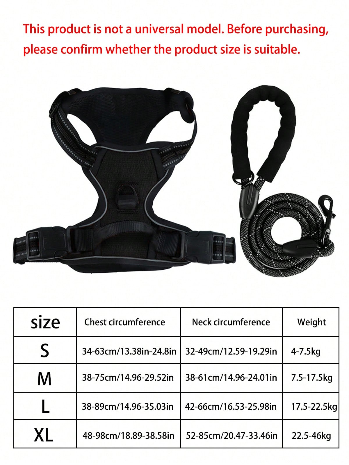 Reflective dog harness and 1.5m leash set with breathable colorblock polyamide chest strap for cats, puppies, and small to large dogs