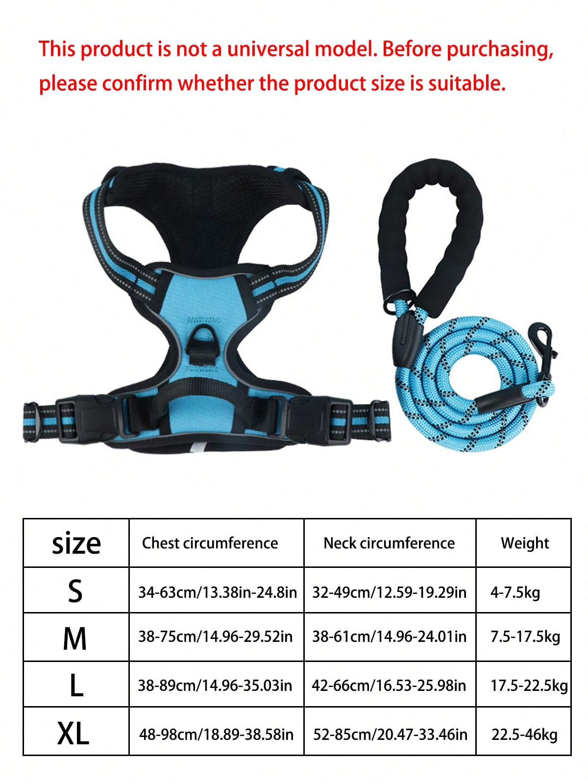 Reflective dog harness and 1.5m leash set with breathable colorblock polyamide chest strap for cats, puppies, and small to large dogs