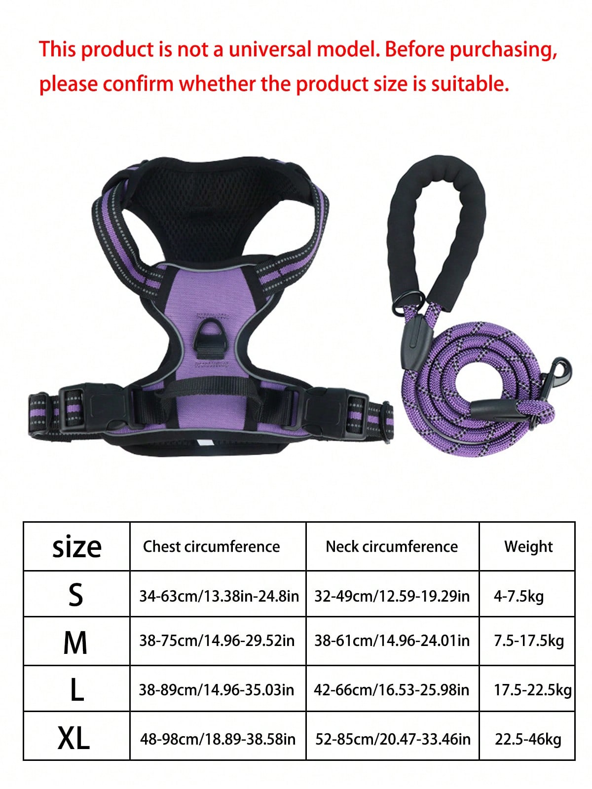 Reflective dog harness and 1.5m leash set with breathable colorblock polyamide chest strap for cats, puppies, and small to large dogs