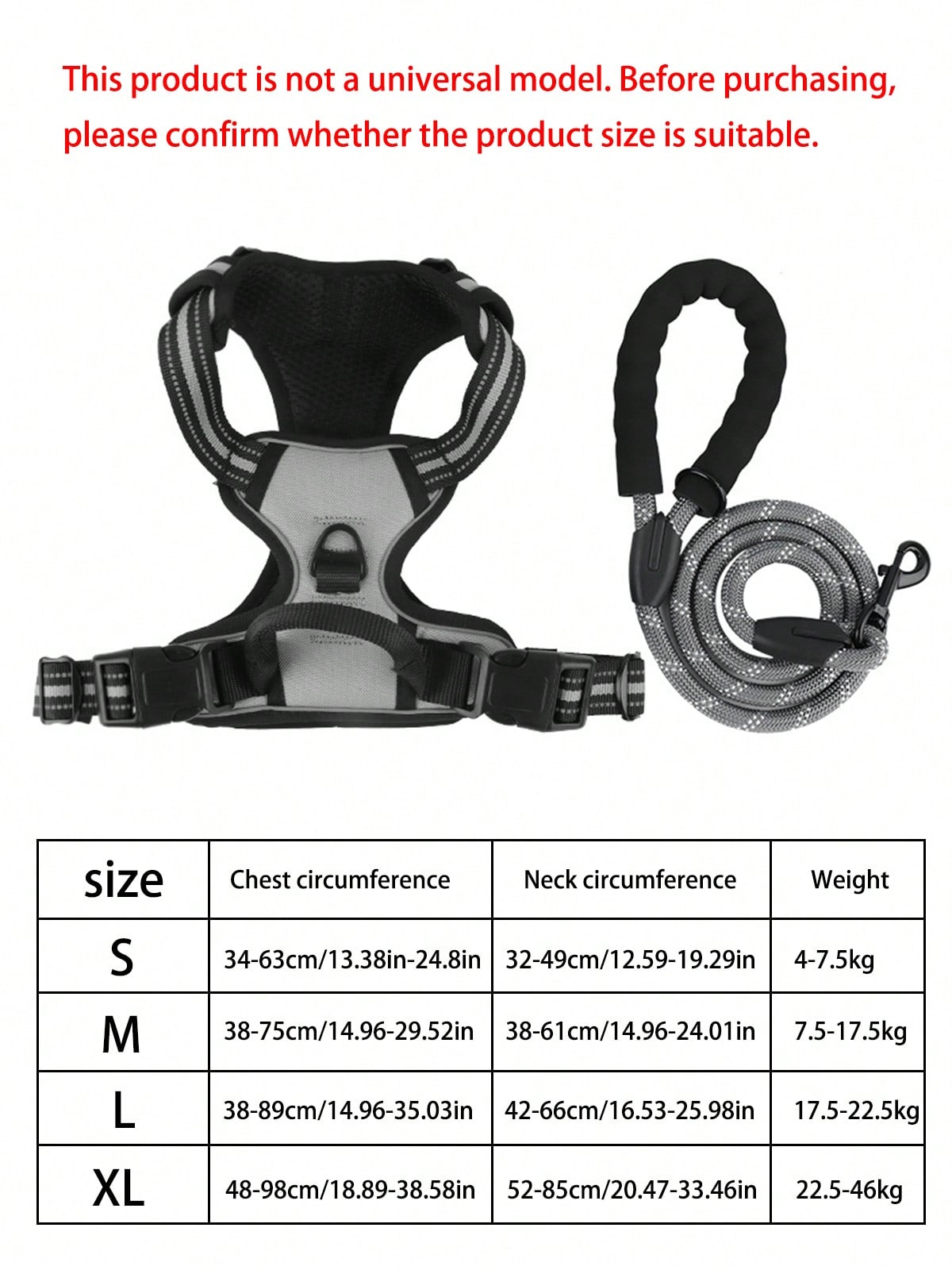 Reflective dog harness and 1.5m leash set with breathable colorblock polyamide chest strap for cats, puppies, and small to large dogs